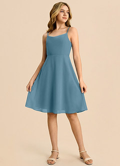 Azazie Shale Vestido de Bermudas de Gasa de Corte en A con Lazo image4