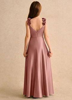 Azazie Rosita Girls Formal Blomsterpigekjoler A-Line Plisseret Stræk satin Gulv-længde Kjole image5