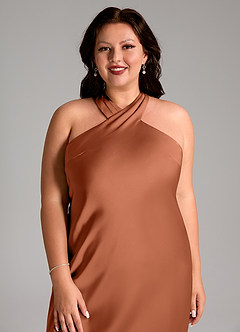 Azazie Doretta Bridesmaid Dresses Cedar Rose Mermaid Pleated Stretch Satin Dress image11