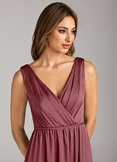 Azazie Tanicia Bridesmaid Dresses Desert Rose A-Line Pleated Stretch Satin Dress image6
