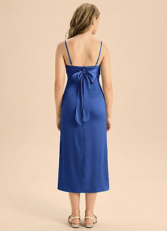 Azazie Mai Junior Skede Plisseret Stræk satin Te-længde Junior brudepige Kjole image2