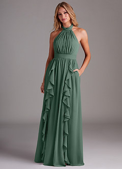 Azazie Avary Bridesmaid Dresses Sea Moss A-Line Pleated Chiffon Dress image4