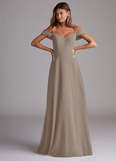 Azazie Marley Brautjungfernkleider Wandelbar A-Linie Schulterfrei Chiffon Kleid Taupe image4
