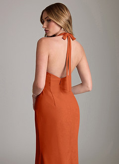 Azazie Valerie Vestidos de damas de honor Vestido de Naranja Quemada de Gasa de Corte Sirena con Plisado image6