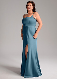 Azazie Lidia Abiti da Damigella Abito Sirena in Raso Elasticizzato Spacco Laterale Bermuda image4