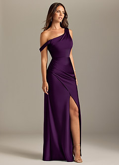 Azazie Madelyn Bridesmaid Dresses Grape Mermaid Off the Shoulder Stretch Satin Convertible Dress image4