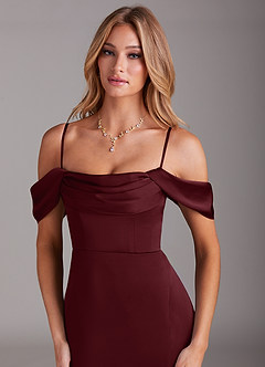 Azazie Saige Abiti da Damigella Abito Sirena in Raso Elasticizzato a Spalla Scoperta Cabernet image2