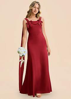 Azazie Chelsea Junior Scarlet Sheath Pleated Stretch Satin Dress image3