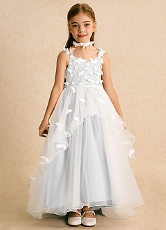 Azazie Darlina Robe Demoiselle D'honneur Fillette Robe Princesse en Tulle Dentelle Ivoire Blanc image4