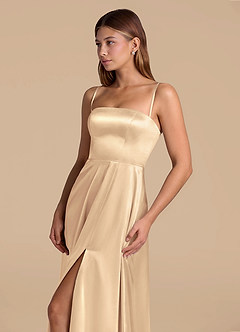 Azazie Wren 신부 들러리 드레스 A라인 스트랩리스 메탈릭 새틴 바닥 길이 드레스 image6