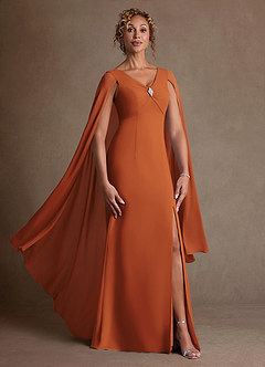 Azazie Boudica Mother of the Bride Dresses Cinnamon A-Line Pleated Chiffon Dress image1