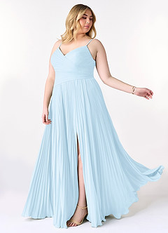 Azazie Vini Vestidos de damas de honor Vestido de Azul Cielo de Gasa de Corte en A con Cuello en V Plisado image10