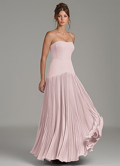 Azazie Yuliana Robes de demoiselle d'honneur Robe Trapèze en Mousseline de soie Sans bretelles Rose Pâle image3