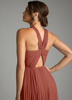 Azazie Afra Bridesmaid Dresses Auburn A-Line Pleated Chiffon Dress image6
