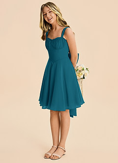 Azazie Arie Junior Ink Blue A-Line Ruched Chiffon Dress image2