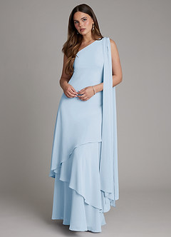 Azazie Monique 신부 들러리 드레스 A라인 한쪽 어깨 쉬폰 바닥 길이 드레스 image1