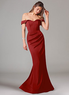 Azazie Everly Bridesmaid Dresses Pomegranate Mermaid Off the Shoulder Stretch Satin Convertible Dress image6