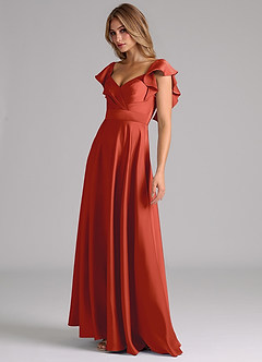 Azazie Leilani Bridesmaid Dresses Rust A-Line Ruched Stretch Satin Dress image8