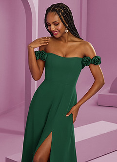Barbie ♥ Azazie Bridesmaid Dresses Dark Green A-Line Off the Shoulder Chiffon Convertible Dress image4