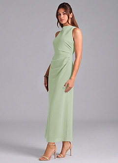 Azazie Evadne Brautjungfernkleider Etui Plissee Chiffon Kleid Staubiger Salbeigrün image4