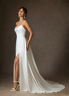 Azazie Marisela Wedding Dresses Diamond White A-Line Sequins Crepe Back Satin Dress image5