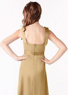 Azazie Barbara Junior Gold A-Line Bow Matte Satin Dress image4