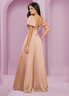 Barbie ♥ Azazie Bridesmaid Dresses Rose Gold A-Line Ruched Stretch Satin Dress image7