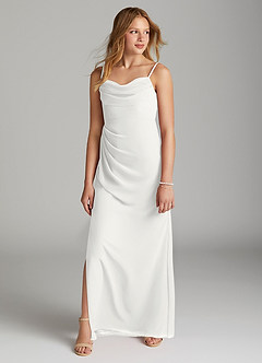 Azazie Mai Junior White Sheath Pleated Chiffon Dress image3