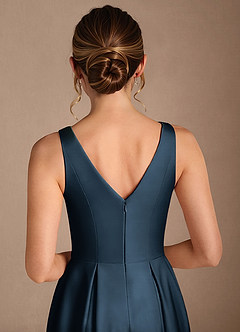 Azazie Fulton Mother of the Bride Dresses Dark Navy A-Line Pleated Stretch Satin Dress image6
