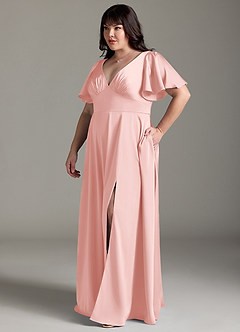 Azazie Kimber Bridesmaid Dresses Powder Pink A-Line Ruched Stretch Satin Dress image4