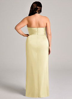 Azazie Jemma Bridesmaid Dresses Lemon Sorbet Sheath Pleated Stretch Satin Dress image12