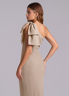 Azazie Yuanna Bridesmaid Dresses Taupe Mermaid One Shoulder Chiffon Dress image8