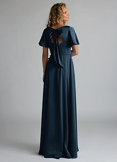 Azazie Kimber Brautjungfernkleider A-Linie Gestreift Stretch-Satin Kleid Dunkelmarine image2