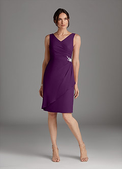 Azazie Saturn Mother of the Bride Dresses Grape Sheath V-Neck Pleated Chiffon Dress image3