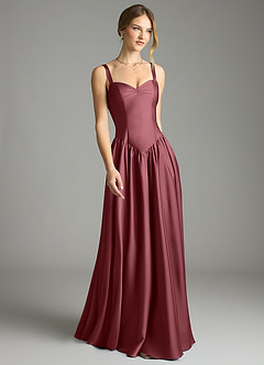 Azazie Evadina Bridesmaid Dresses Desert Rose A-Line Corset Stretch Satin Dress image1