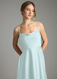 Azazie Elle Vestidos de damas de honor Vestido de Vidrio Marino de Satén Elástico de Corte en A con Plisado image2