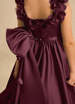Azazie Eden Flower Girl Dresses Cabernet Ball-Gown Pleated Matte Satin Dress image6