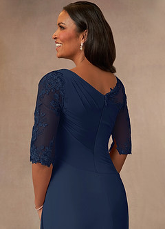 Azazie Dionysus Mother of the Bride Dresses Dark Navy A-Line Boatneck Lace Chiffon Dress image5