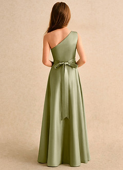 Azazie Puddles Girls Formal Flower Girl Dresses Moss Green A-Line One Shoulder Matte Satin Dress image3
