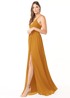 Azazie Aaida Robes de demoiselle d'honneur Robe Trapèze en Mousseline de soie Corset Caramel écossais image4