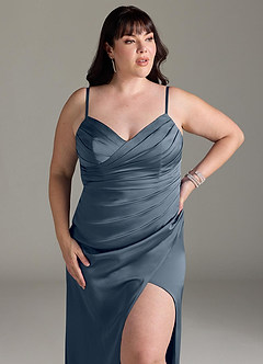 Azazie Yola Bridesmaid Dresses Twilight Sheath V-Neck Pleated Stretch Satin Convertible Dress image14