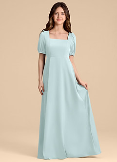 Azazie Briar Junior Sea Glass A-Line Bow Stretch Satin Dress image4