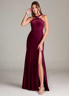 Azazie Rue Bridesmaid Dresses Cabernet A-Line Pleated Velvet Dress image3