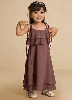 Azazie Temi Flower Girl Dresses Espresso A-Line Spaghetti Strap Chiffon Dress image7
