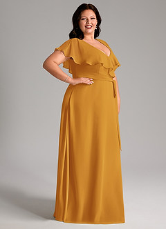Azazie Lainey Bridesmaid Dresses Butterscotch A-Line with Pockets Chiffon Dress image12