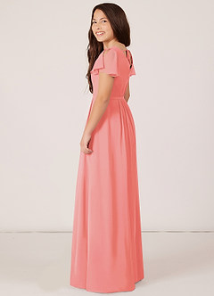 Azazie Peony Junior Robe Trapèze en Mousseline de soie Plissée Corail image5