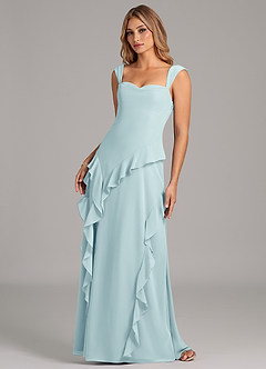 Azazie Sloane Vestidos de damas de honor Vestido de Vidrio Marino de Gasa de Corte en A con Escote de Corazón image6