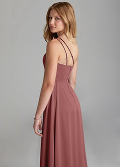Azazie Maron Junior Amethyst A-Line Pleated Stretch Satin Dress image2