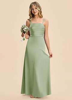 Azazie Astyn Junior Dusty Sage Sheath Pleated Stretch Satin Dress image6