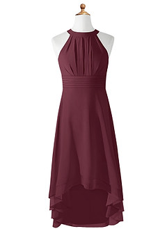 Azazie Linna Junior Cabernet A-Line Pleated Chiffon Dress image5